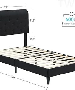 Twin Size Fabric Bed Frame with Curved Headboard Adjustable Black 2