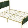 14 Inch Queen Metal Platform Bed Frame with Wooden Headboard Vintage Brown 4