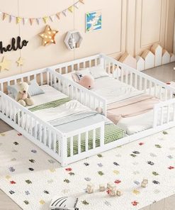Twin Montessori Floor Bed for Toddlers with Guardrails in White