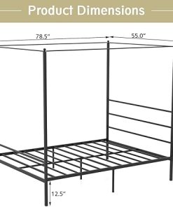 Full Size Metal Canopy Bed Frame with Underbed Storage and Headboard 2