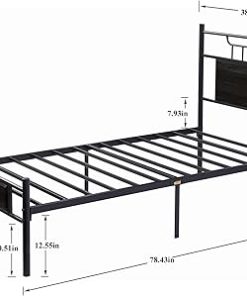 VECELO Twin Size Platform Bed Frame with Wood Headboard in Black 2