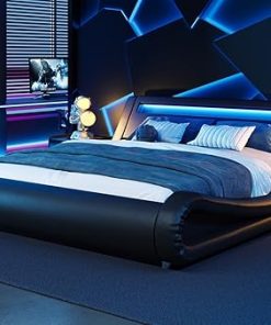 Modern King Bed Frame with RGBW LED Lights Low Profile Black 2