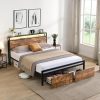 Full Size Bed Frame with Ergonomic Headboard, LED Lights and Storage