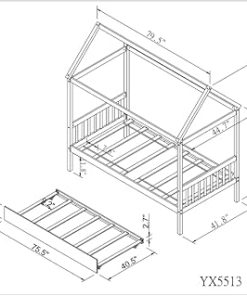 Twin House-Shaped Solid Wood Bed Frame with Trundle for Kids 2