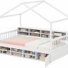 Rustic Queen Size Wooden Bed Frame with Storage and LED Lights 3