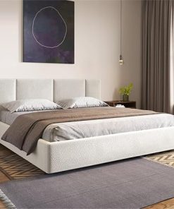Venice Upholstered King Bed Frame Cream Beige Boucle No Box Spring 2
