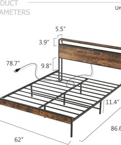 Queen Size Bed Frame with Storage Headboard and USB Charging Station 2