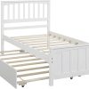 Kids Twin Bed Frame with Trundle No Box Spring Needed White