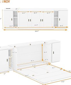Queen Size Murphy Bed with Shelves and USB Ports for Bedroom 2