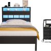 Queen Bed Frame Natural Rattan Headboard LED Lights Easy Assembly 3