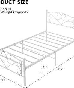 Twin Metal Platform Bed Frame with Curved Headboard and Storage 2