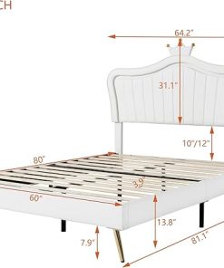 Queen Size Upholstered Princess Bed with Crown Headboard and LED 2
