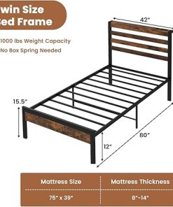 Giantex Twin Metal Bed Frame with Charging Station and Storage Headboard 2