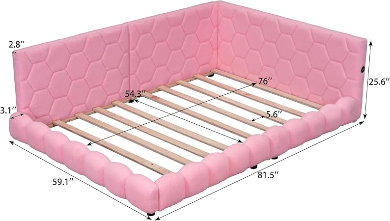Upholstered Full Size Daybed with USB Ports and LED Lights in Pink 2 Upholstered Full Size Daybed with USB Ports and LED Lights in Pink - Image 2