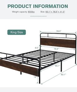 IMUsee King Bed Frame with Wood Headboard and Under-Bed Storage 2