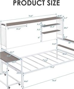 Twin Size Bed Frame with Desk and Storage for Small Spaces White 2