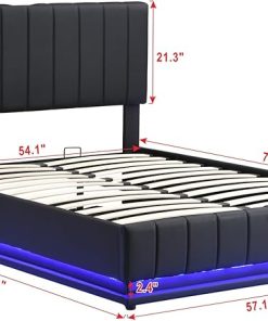 Black Full Lift Up Storage Bed with LED Lights and USB Ports 2