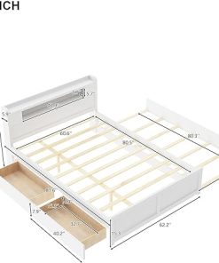 Queen Size Storage Bed with LED Headboard and Twin Trundle in White 2