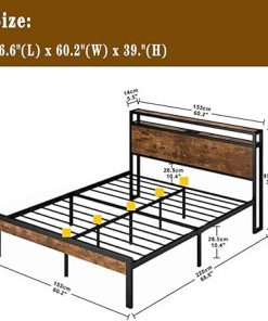 Queen Industrial Bed Frame with USB Ports and Storage Headboard 2