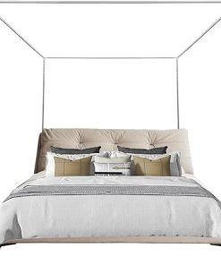 Queen Size Metal Four Poster Canopy Bed Frame with Post Poles