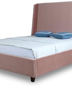 Manhattan Comfort Parlay Full Size Bed Frame Velvet Headboard Blush Pink 2
