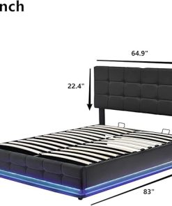 Queen Size Upholstered LED Platform Bed with Storage and USB Charger 2