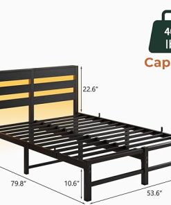 Full Size Bed Frame with Wood Storage Headboard and USB Ports 2
