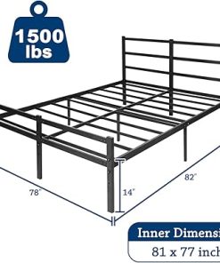 King Size Platform Bed Frame with Storage Heavy Duty Steel Slat Support 2