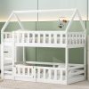 House Shaped Twin Over Twin Bunk Bed with Guardrails and Ladder