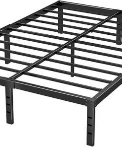 Queen Size Metal Platform Bed Frame with Steel Slat Support Black 2
