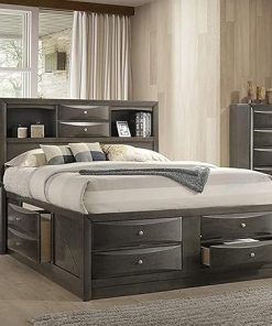 HABITRIO King Bed Frame with Storage and Headboard in Gray Oak 2