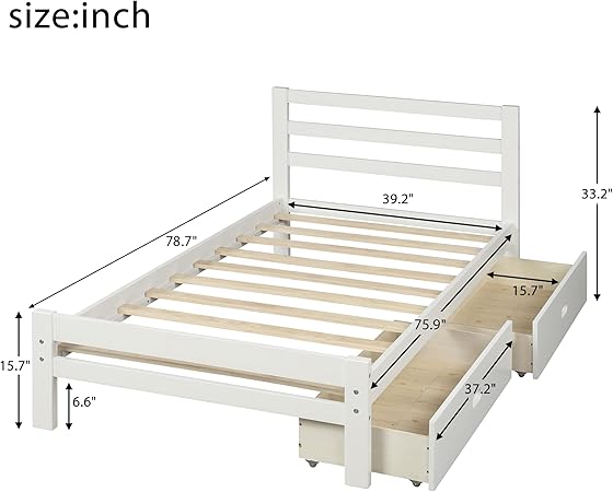 Bellemave Twin Bed Frame with 2 Storage Drawers in White for Kids 2 Bellemave Twin Bed Frame with 2 Storage Drawers in White for Kids - Image 2