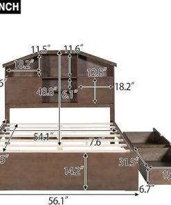 Merax Full Size Bed Frame with House-Shaped Storage and 2 Drawers 2