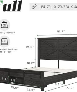 Farmhouse Full Size Wood Bed Frame with Sliding Barn Door Storage 2