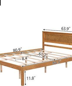 Harper & Bright Designs Queen Platform Bed Frame with Headboard, Wooden Queen Size Bed with Wood Slats Support, Queen Bed Frame for Kids Teens Adults, No Box Spring Needed, Oak 2