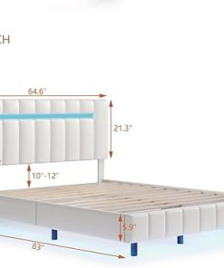 Queen Size LED Floating Bed with USB Charger Upholstered Frame 2