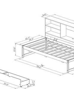 Bellemave Twin Bed Frame with Bookcase and Storage Drawers in Natural 2