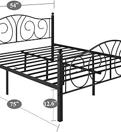 VECELO Metal Platform Bed Frame with Deluxe Headboard Full Black 2