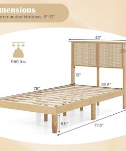 Giantex Twin Rattan Bed Frame with Headboard and Underbed Storage 2