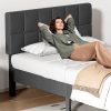 Queen Size Upholstered Bed Frame Modern Low Profile Black Faux Leather 3