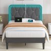 Upholstered Queen Bed Frame with Headboard Easy Assembly White 4