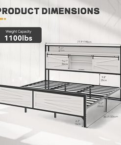Farmhouse King Bed Frame with Storage Headboard and LED Lights 2