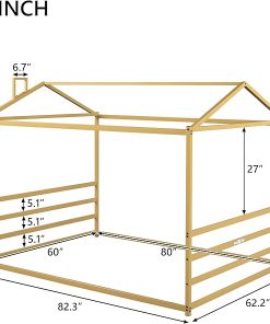 Queen Size Montessori Metal House Bed Frame for Kids in Gold 2