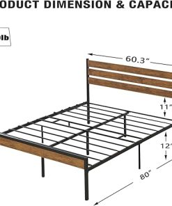 Alkmaar Queen Bed Frame with Wooden Headboard and Metal Slats 2