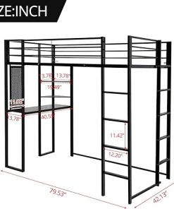 Twin Loft Bed with Desk and Shelves for Teens Adult,Loft Bed Frame with 2 Built-in Ladders,12.2″ H Safety Guardrail,Noise Free,No Box Spring Needed,72.01” H x 57.09” W x 79.53” L 2