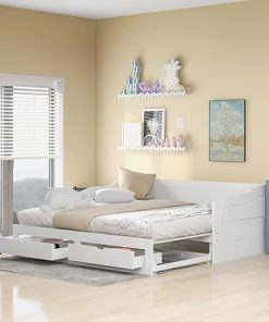 Twin Daybed with Trundle and Storage Drawers in White Finish