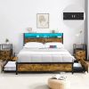 Alohappy Full Size LED Bed Frame with Outlets and Bookcase Headboard