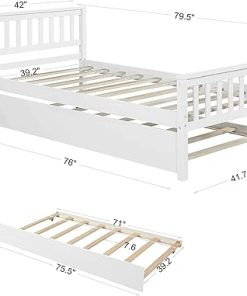 Twin Bed with Trundle Wood Platform Frame for Small Spaces White 2