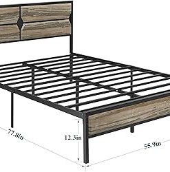 VECELO Heavy Duty Metal Full Bed Frame with Wooden Headboard and Storage 2