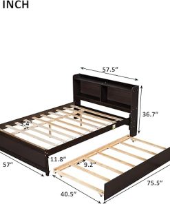 Full Size Bed Frame with Trundle and Storage for Kids and Teens 2